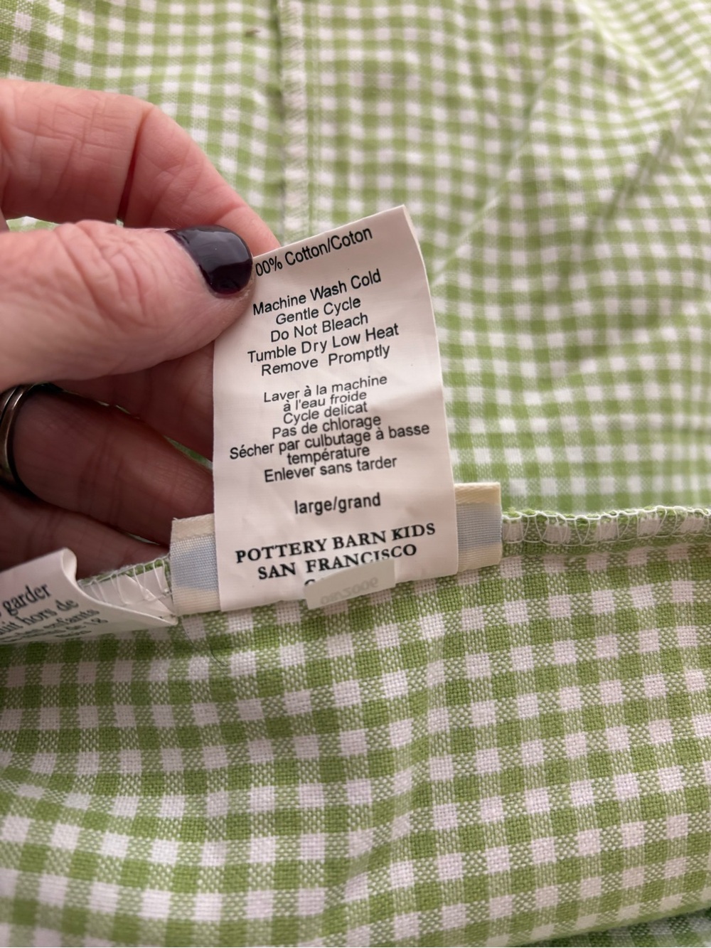 Pottery Barn Kids Green Gingham Sabrina basket liners